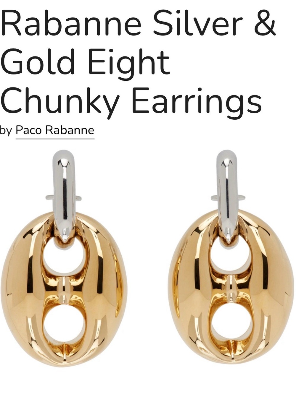 Paco Rabanne Gold and Silver Oval Drop Earrings